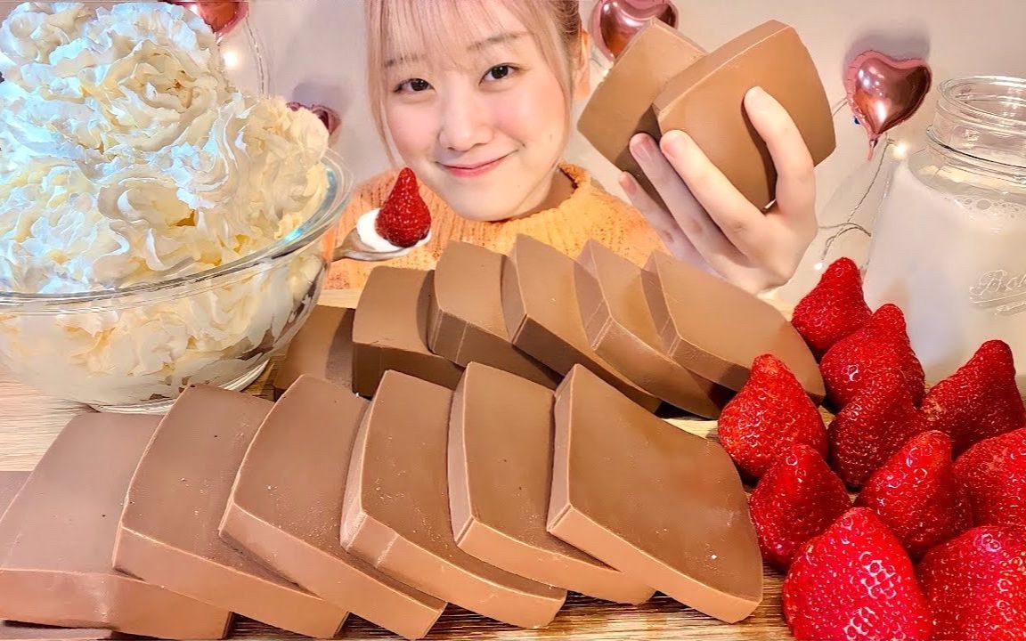 [MIYU美优]自制巧克力牛奶布丁|鲜草莓|奶油|咀嚼音